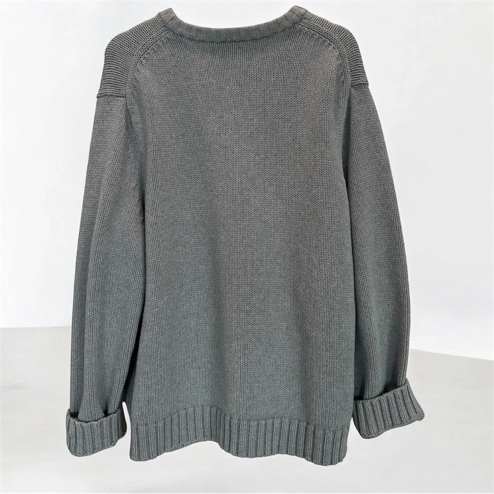 Polo Jeans Co. Ralph Lauren Gray Flag Knit Sweater Unisex XL 100% Cotton - Picture 2 of 8